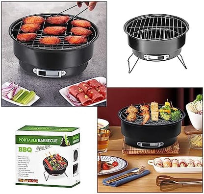 10" Portable Round Barbecue BBQ Charcoal Grill with Handle for Outdoor Home Kitchen BBQ Picnic Camping