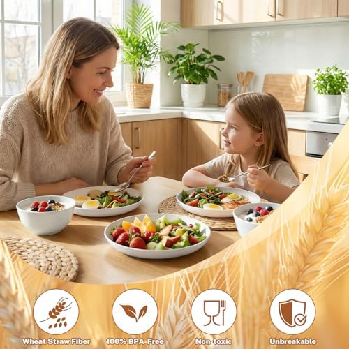 Kitchen Plates and Bowls Sets for 8, Dinner Plates Set of 8 - White