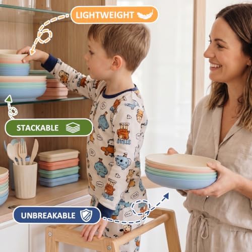 PYRMONT Plates and Bowls Set 28 Pcs Wheat Straw Dinnerware Set(Multilight)
