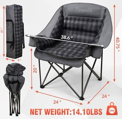 Camping Chairs for Adults 2 Pack Heavy Duty Padded Folding XL Camp Chair with Cup Holder, Supports 500lbs, Oversized Large Outdoor Widen Comfy Lawn Chairs for Tailgating Sports Beach