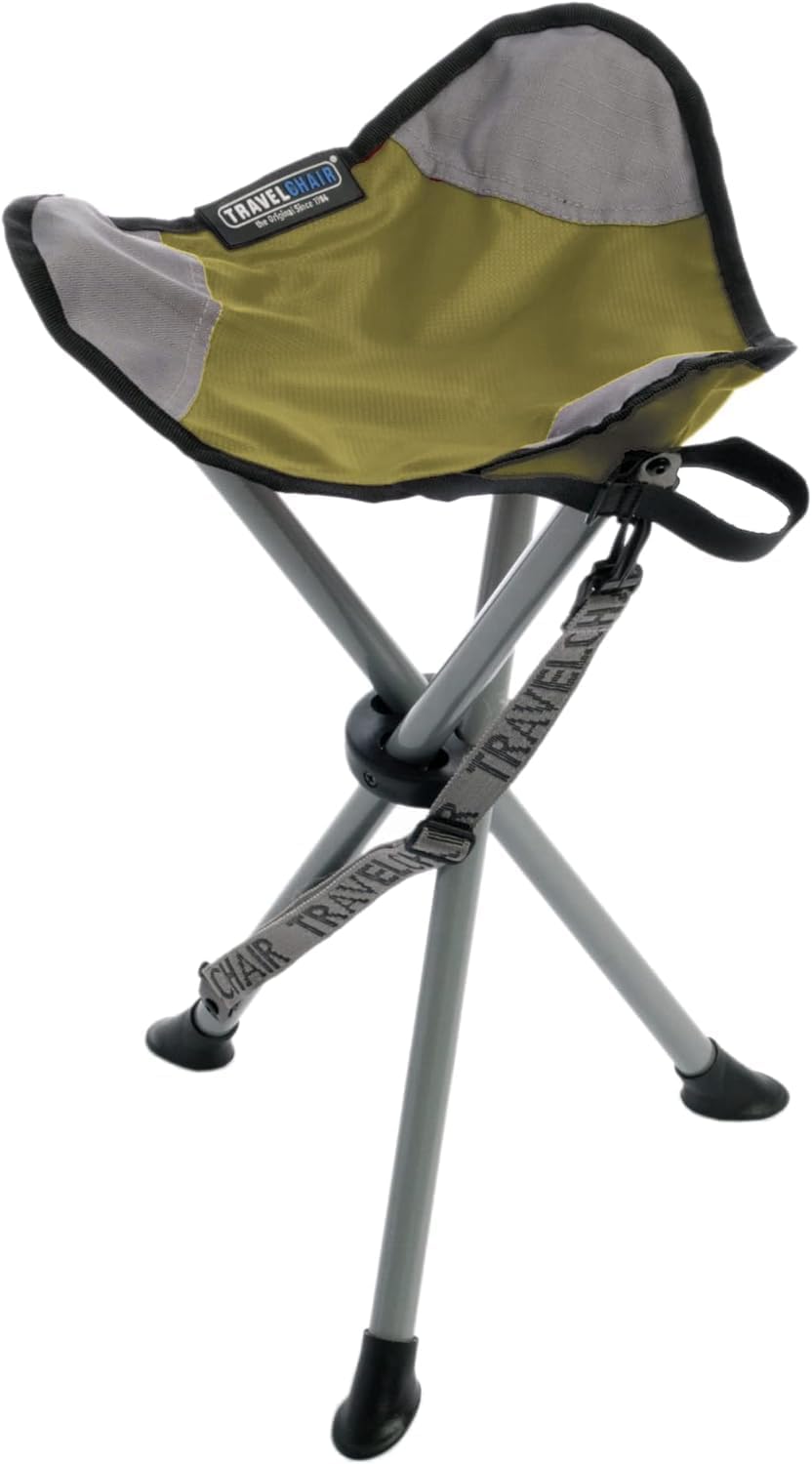 Travel Chair Slacker Tripod Chair for Camping, Lightweight Chair, Adjustable Carry Strap for Easy Transport | Oversized Duck Feet for Improved Stability | Perfect for Outdoor Adventures (Green)