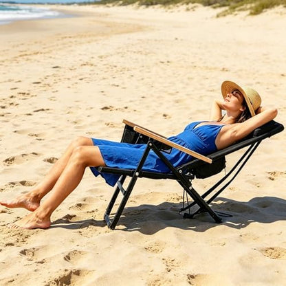 2 Pack Lightweight Portable Camping Beach Chair for Adults, Outdoor Lay Flat Folding Beach Chairs with 5 Positions, Backpack Beach Chair with Zipper Pouch, Cup Holder, Black