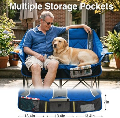 Oversized Double Camping Chair - 2 Person Folding Loveseat for Campfire Snuggle Freedom, Heavy Duty 660LBS Support with Frustration-Free Oversized Carry Bag, Perfect for Couples, Dogs & Sports