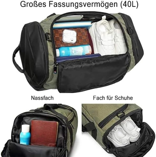 Gym Duffle Bag Backpack Waterproof Sports Duffel Bags Travel Weekender Bag for Men Women Overnight Bag with Shoes Compartment Green