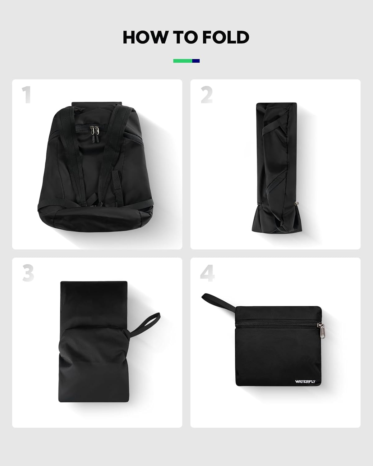 WATERFLY Foldable Lightweight Hiking Backpack: 15L Packable Traveling Daypack Men Women Ultralight Thin Casual Day Pack Bag for Outdoor Sports Camping Beach Park (Black)