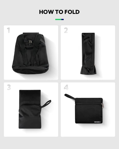 WATERFLY Foldable Lightweight Hiking Backpack: 15L Packable Traveling Daypack Men Women Ultralight Thin Casual Day Pack Bag for Outdoor Sports Camping Beach Park (Black)