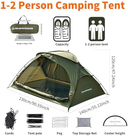 Camping Tent 1 to 2 Person, Backpacking Tent Waterproof & Windproof, Ultralight Instant Tent for Camping, Hiking, Outdoor,Lightweight for Adults Kids Scouts Easy Setup