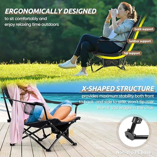 HaSteeL Low Beach Chairs, 3Pcs Folding Camping Chairs with Table - Black