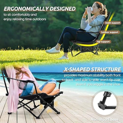 HaSteeL Low Beach Chairs, 3Pcs Folding Camping Chairs with Table - Black