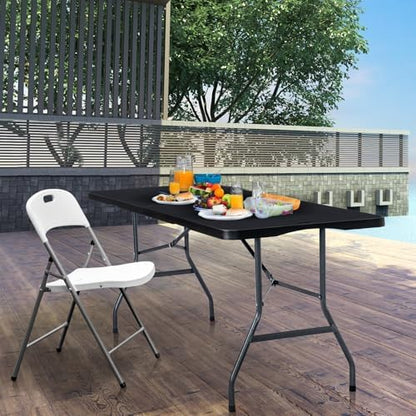 Folding Table 6ft, Heavy Duty Plastic Fold-in-Half Utility Table, Black