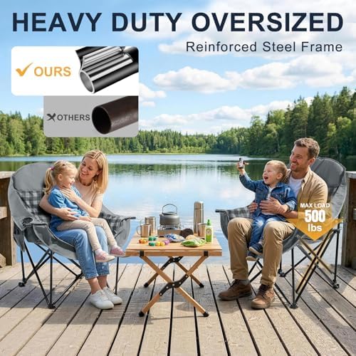 Oversized Camping Chairs 2 Pack, 500 LBS Heavy Duty Folding Chairs, Plaid