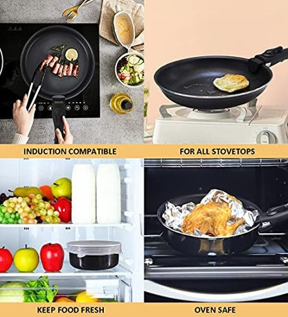 16 Pieces Kitchen Removable Handle Cookware Sets, Stackable Pots and Pans Set Nonstick for Induction Gas RVs Camping Space Saving