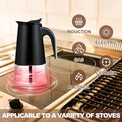 4 Cup Stovetop Espresso Maker Stainless Steel Moka Pot Stove Top Percolator Italian Coffee Makers Capable Mocha Greca Machine Cafe Classic Induction Cookers for Home and Camping 200ml 6.6oz