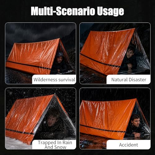 Emergency Survival Tent Shelter, 1 or 2 Person Emergency Tent with Emergency Whistle Emergency Shelter,Life Tube Tent for Camping,Hiking, Backpacking