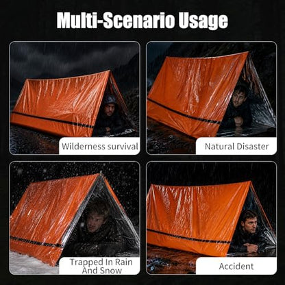 Emergency Survival Tent Shelter, 1 or 2 Person Emergency Tent with Emergency Whistle Emergency Shelter,Life Tube Tent for Camping,Hiking, Backpacking
