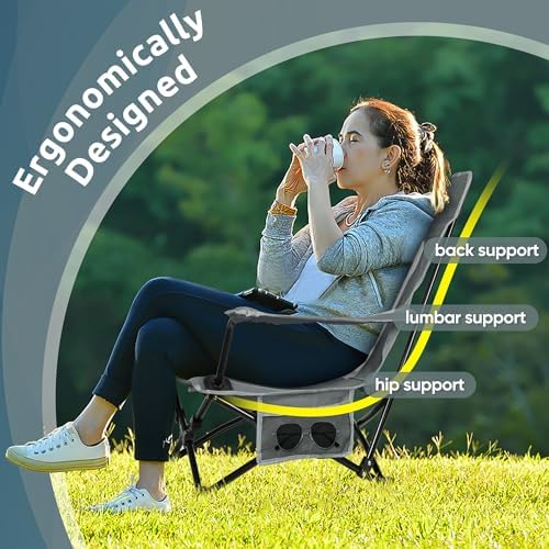 HaSteeL Low Beach Chairs, 2Pcs Folding Camping Lawn Chairs - Grey