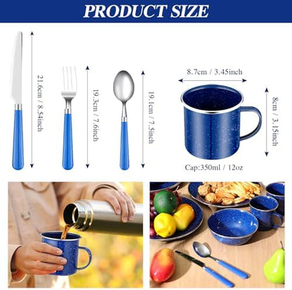 Nuogo 12 Pcs Enamel Camping Tableware Set Dinnerware Kit