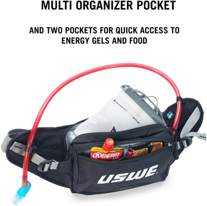 USWE Zulo Hydration Hip Pack - with Organizer and Side Pockets, Bounce Free Hip Belt (2L, Black)