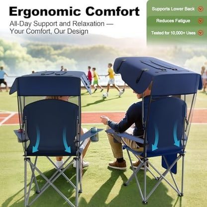 VTOY Portable Folding Camping Chair with Canopy, Outdoor Sun Shade Chair