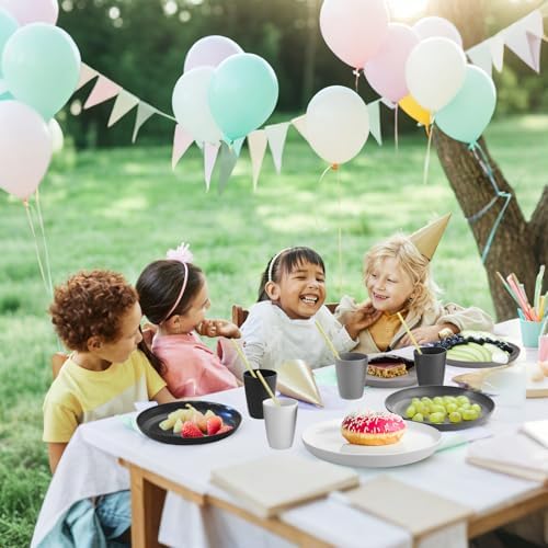 Anbte 12pcs Plastic Camping Plates and Bowls Sets for 4, Unbreakable, Black