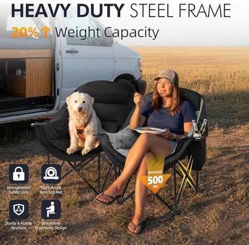 Oversized Camping Chair for Adults 2 Pack - Heavy Duty Outdoor Padded Chair