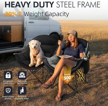 Oversized Camping Chair for Adults 2 Pack - Heavy Duty Outdoor Padded Chair