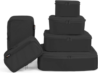 6 Set Compression Packing Cubes for Travel, Large Medium Small Luggage Organizers, Storage Bags for Clothes (6 Pack, Pure Black)
