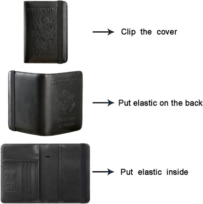 Passport Holder Cover Wallet Travel Essentials RFID Blocking Leather Card Case International Must Haves Travel Accessories for Women Men(113#Black)
