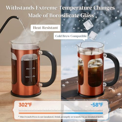 Veken French Press Coffee Maker,No Plastic Touching Cafe,34oz 1L Cafetera