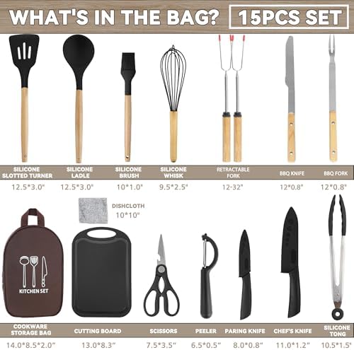 Camping Cooking Utensils Set, Silicone Cookware for Travel BBQ