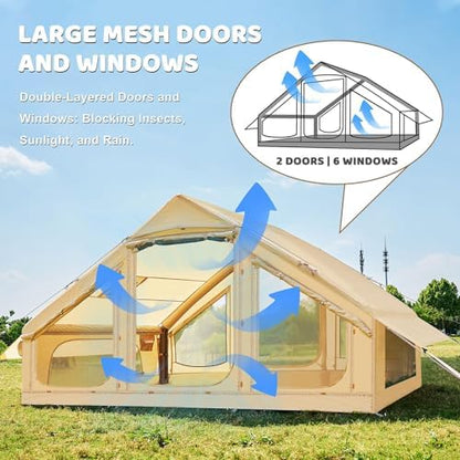 Inflatable Tents for Camping, Large Blow Up Tent with Hand Pump, Easy Setup InflatableTent 4 Season Tent, Waterproof Oxford Air Glamping Tents for Camping Adult 4/6/8/10/12 Person