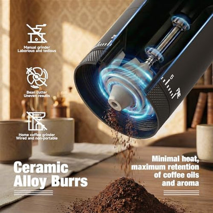 Portable Electric Burr Coffee Grinder - Cordless Rechargeable Coffee Grinder with Ceramic Conical Burr, USB-C, Ultra Quiet <65dB, 38 Adjustable Settings, Travel Coffee Grinder for Camping Office Home