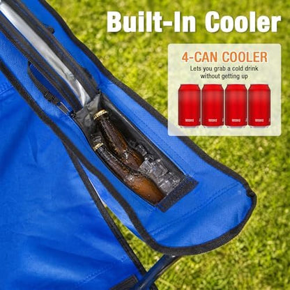 Camping Chairs for Adults 2 Pack, Folding Chair with 4-Can Cooler Bag & Cup Holder, Portable Heavy Duty Outdoor Chair with Mesh Back for Camping, Beach, Lawn, Fishing, Blue