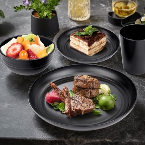 LIYH 16 Pcs Unbreakable Wheat Straw Dinnerware Set for RV & Dorm, Black