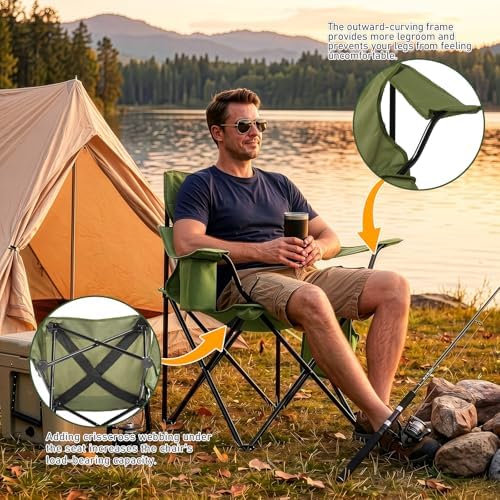 Outvita Portable Camping Chair with Insulated Cooler & Bag Green