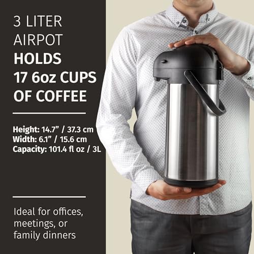 Cresimo Coffee Carafe with Pump 102oz / 3L Airpot Large Hot Water Dispenser