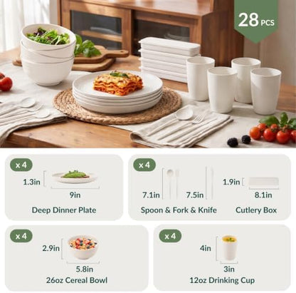 Homienly Kitchen Plates and Bowls Sets, Wheat Straw Dinnerware Sets 28 Pcs