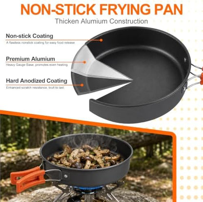 17-Piece Camping Cookware Set for 3-4 Campers with 1.1L Kettle