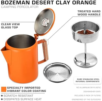 COLETTI Bozeman Color Series Percolator Coffee Pot — Camping Coffee Makers — Camping’s Favorite Percolator – NO Aluminum or Plastic (Orange, 9 Cup)