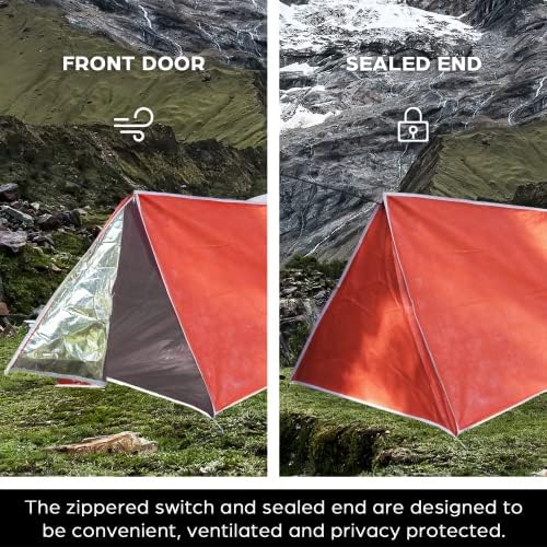 LYN Extra Large Zipper Reusable Survival Emergency Shelter Tent,Thermal Waterproof Fireproof Lightweight Bugout, with Paracord✚Stake for Camping,First Aid,Hiking&Bushcraft