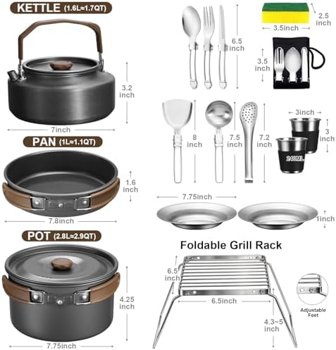 18Pcs Camping Cookware Cooking Set, Joyfair Camp Mess Kit with Utensils