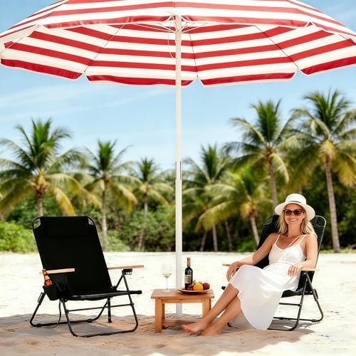2 Pack Lightweight Portable Camping Beach Chair for Adults, Outdoor Lay Flat Folding Beach Chairs with 5 Positions, Backpack Beach Chair with Zipper Pouch, Cup Holder, Black