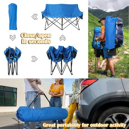 HaSteeL Folding Camping Chair, Portable Double Outdoor Loveseat for 2 Adults Person, Durable Foldable Collapsible Chairs for Camp Patio Picnic Beach Travel, Support 600Lbs, for Women & Men, Blue