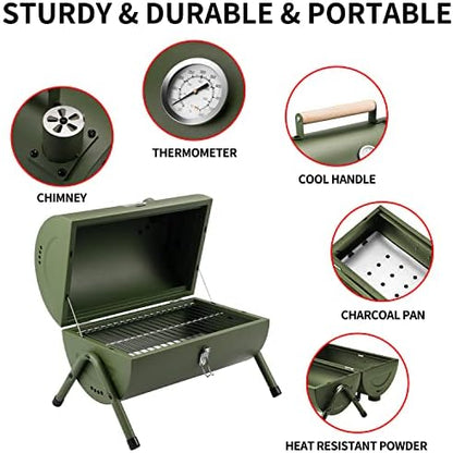 Charcoal Grill for Outdoor BBQ Smoker Portable Tabletop BBQ Grill,GREEN