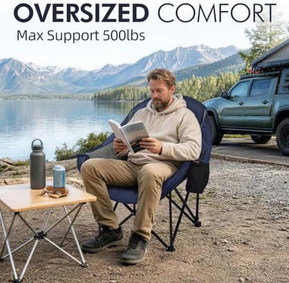 Oversized Camping Chairs for Adults - Heavy Duty Padded Outdoor Camp Chair