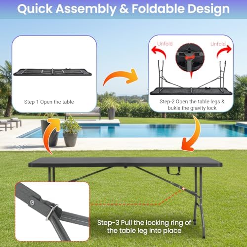 FDW | 6FT Folding Table | Black | Portable Plastic Table