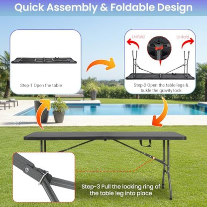 FDW | 6FT Folding Table | Black | Portable Plastic Table