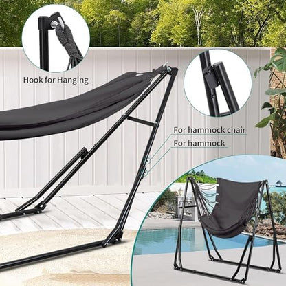 Ainfox Hammock with Foldable Stand, 2 in 1 Hammock and Swinging Chair with Carrying Bag, Portable Camping Chair Suitable for Outside, Swing,Patio,Garden,Camping Trip Grey