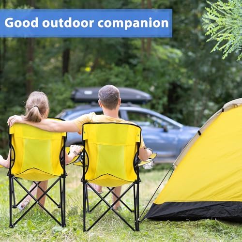 Shellwei 2 PCS Folding Camping Chair with Cupholder and Carry Bag Regular Size Colorful Breathable Portable Lightweight Lawn Chair with Side Pocket for Fishing Hiking Beach Outdoor Activity