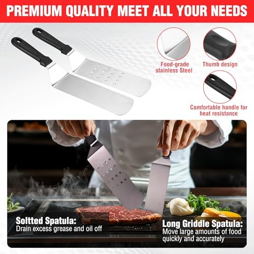 PARGRILL 128 PCS Griddle Accessories Kit - Premium Flat Top Grill Accessories Set for Blackstone & Camp Chef, Stainless Steel BBQ Tool Utensils Gift Grilling Set for Lover Outdoor Men Women dad